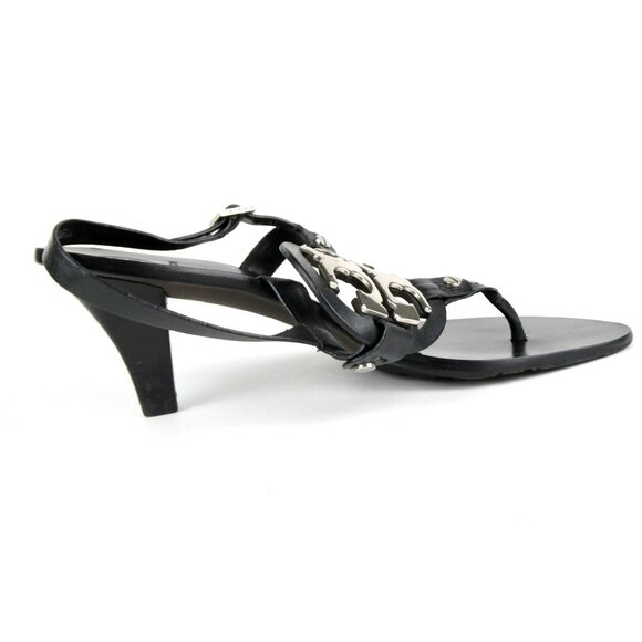 Tory Burch Black Leather Sandals Heels Size 8.5M - Picture 4 of 13